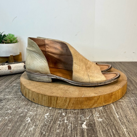 *Free People | Mont Blanc Dorsay Flat Tan Slip On Peep Toe Sandle Size 38/7.5 - Picture 4 of 16